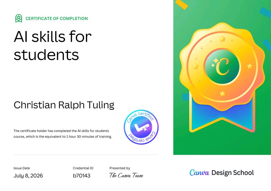 Canva AI Skills for Students certificate